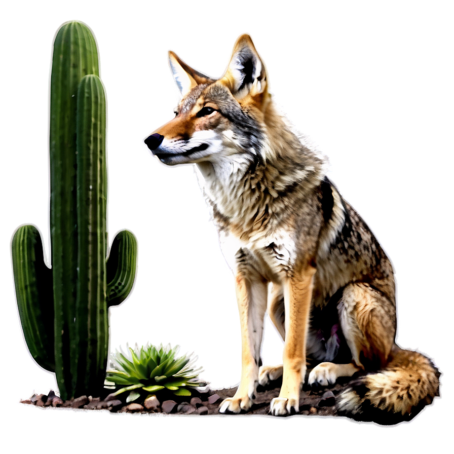 Coyote With Cactus Png Fva PNG