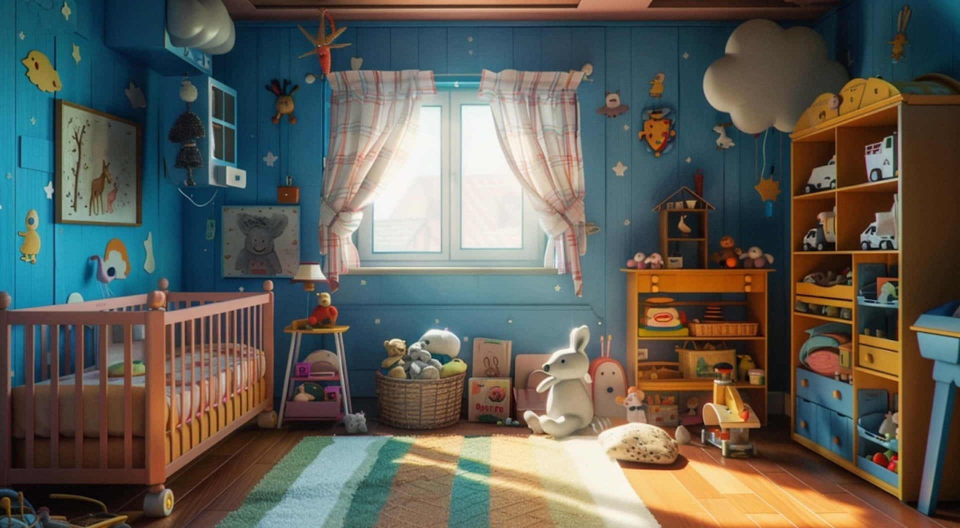 Cozy Animated Nursery Room Wallpaper