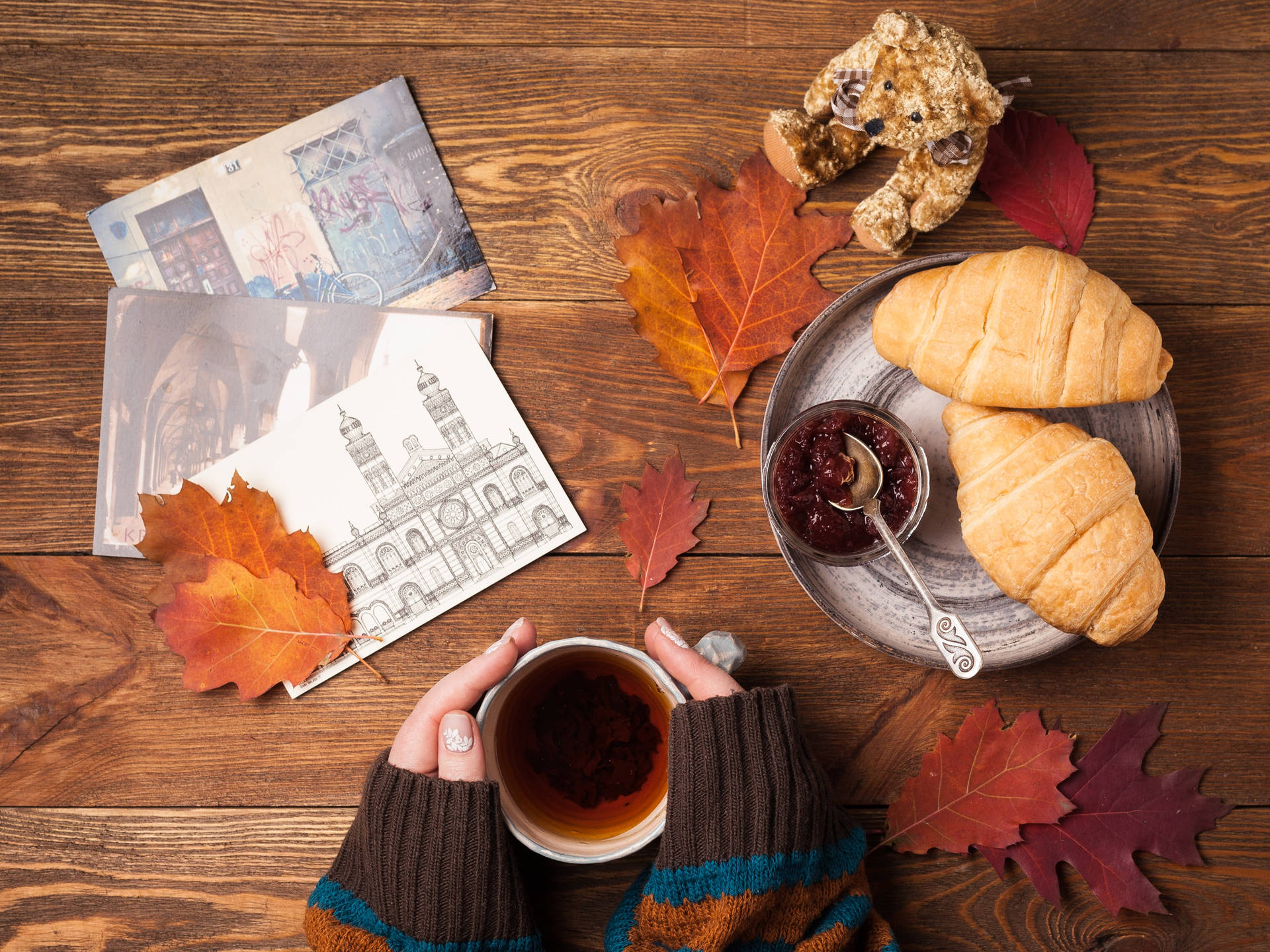 Cozy Autumn Croissants  Wallpaper