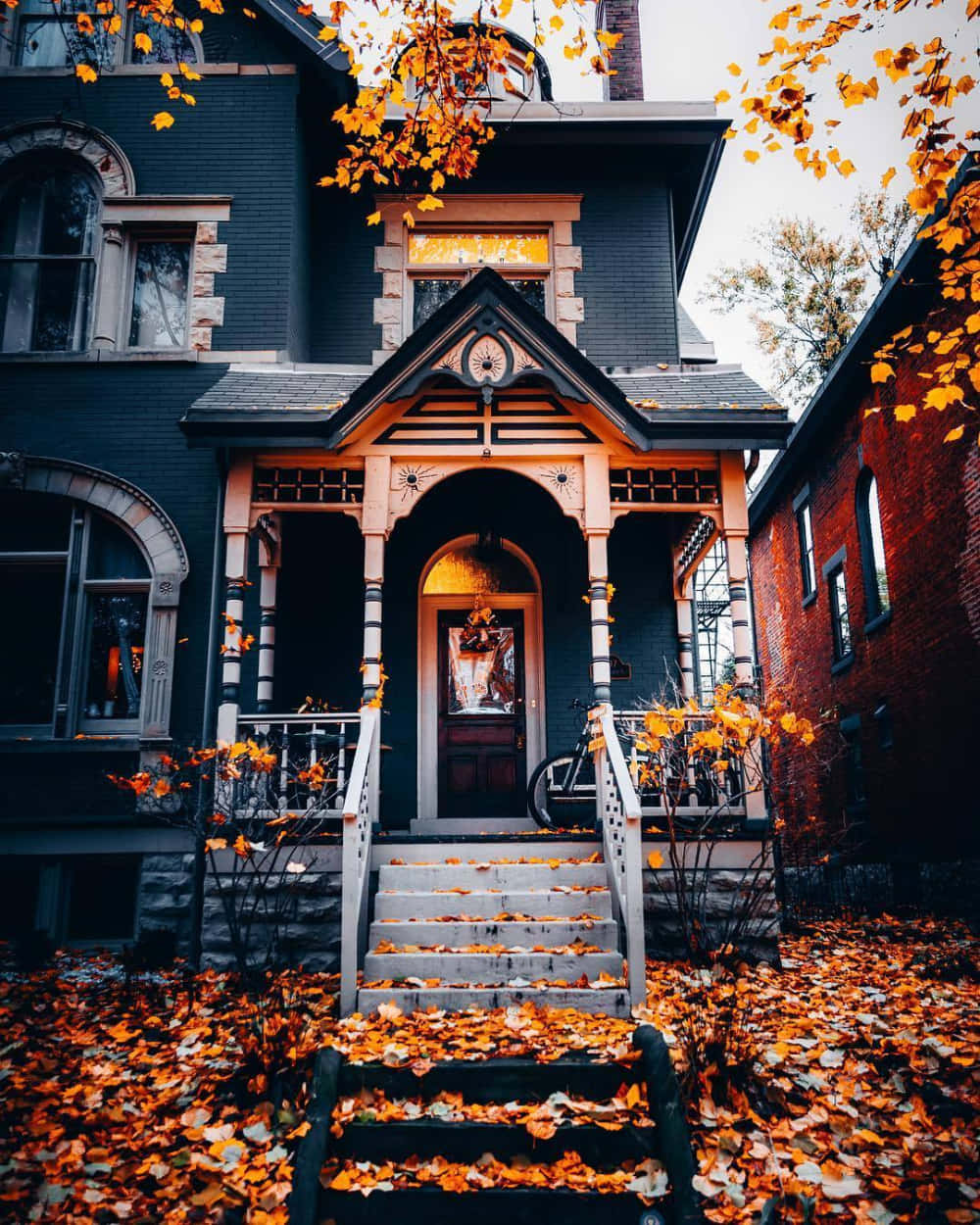 Cozy Autumn Victorian House Aesthetic Wallpaper