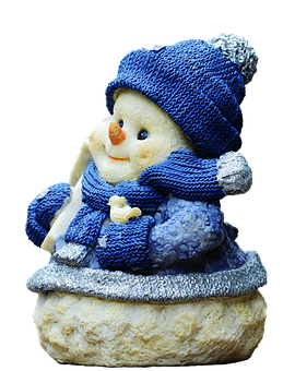 Cozy Blue Snowman Figurine PNG