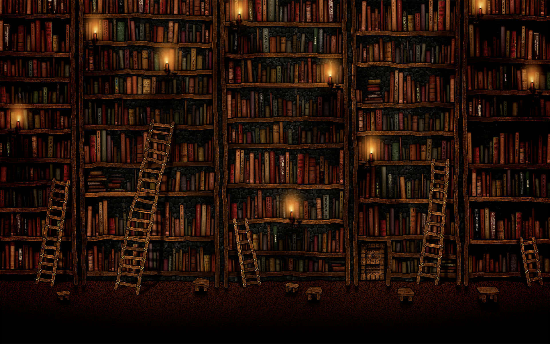 Cozy Brown Bookshelves Aesthetic Wallpaper