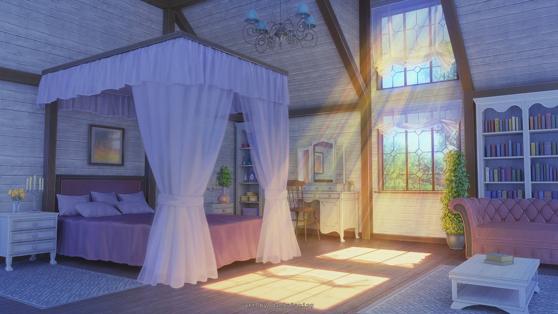 Cozy Canopy Anime Bedroom Wallpaper