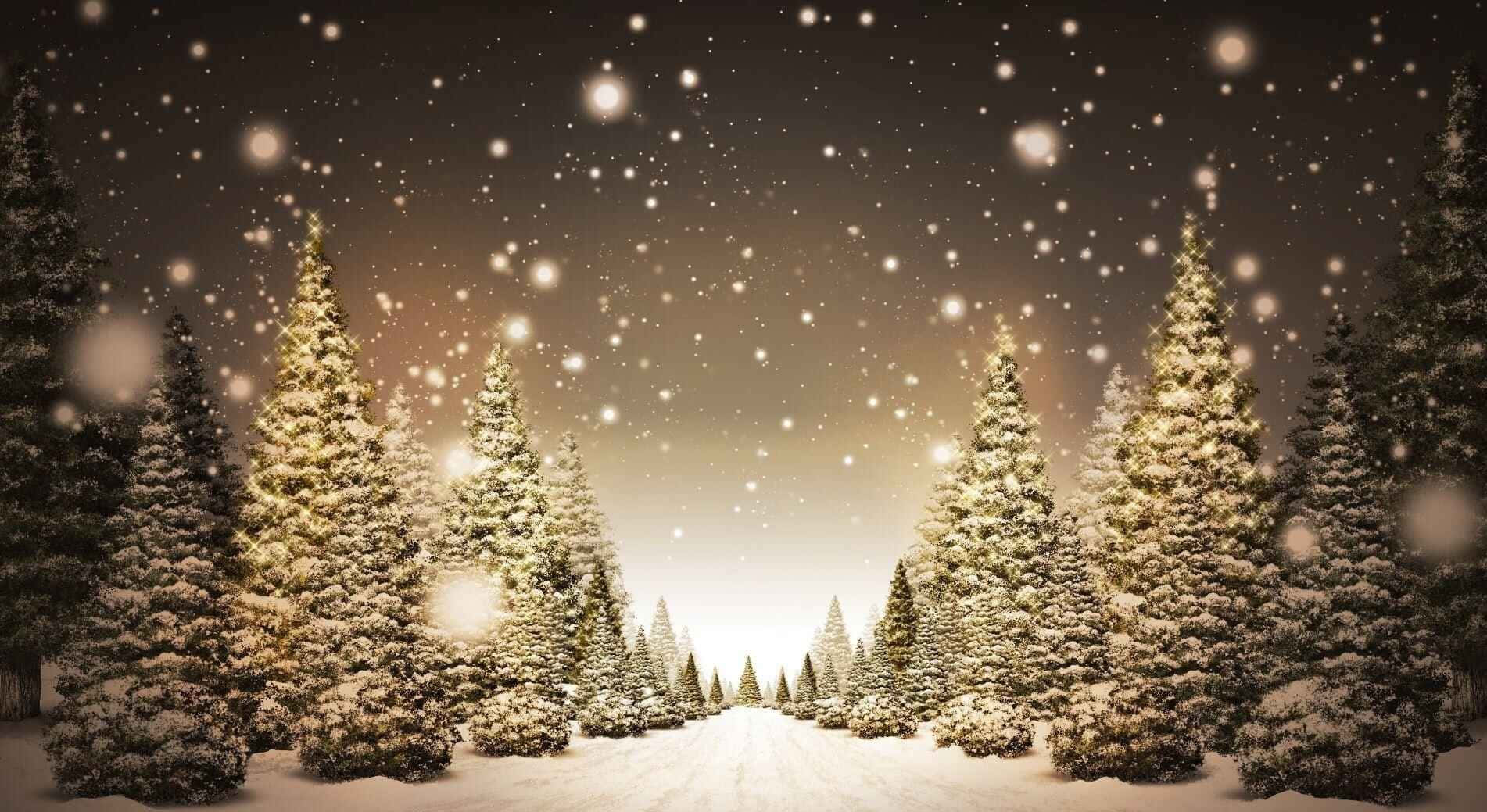 Cozy Christmas Snowy Road Wallpaper