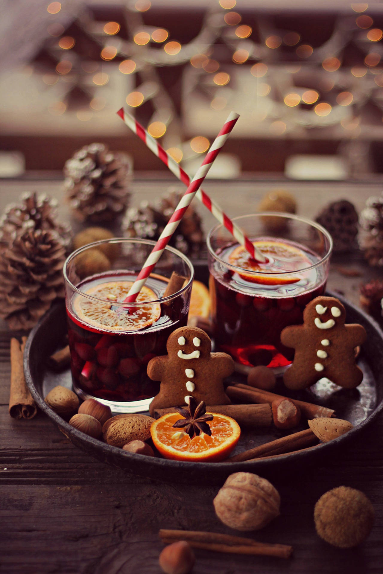 Cozy Christmas Aesthetic Drinks And Cookies Wallpaper