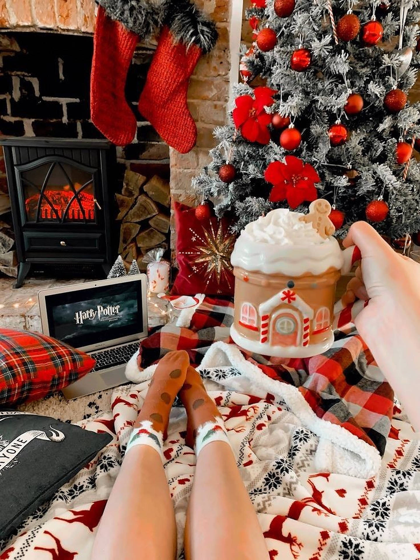 Cozy Christmas Aesthetic Gingerbread Mug Wallpaper