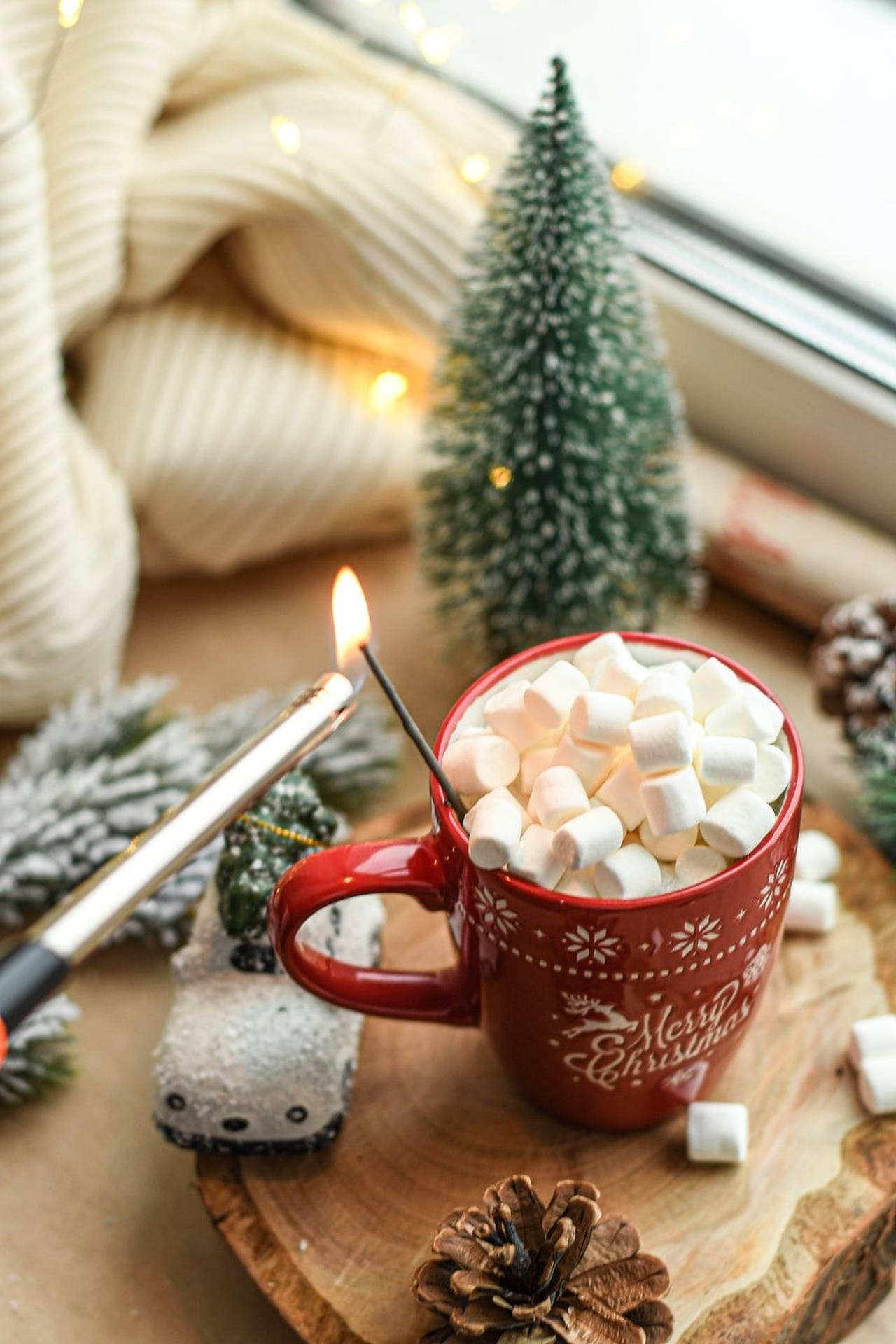 Cozy Christmas Aesthetic Mallow Drink Wallpaper