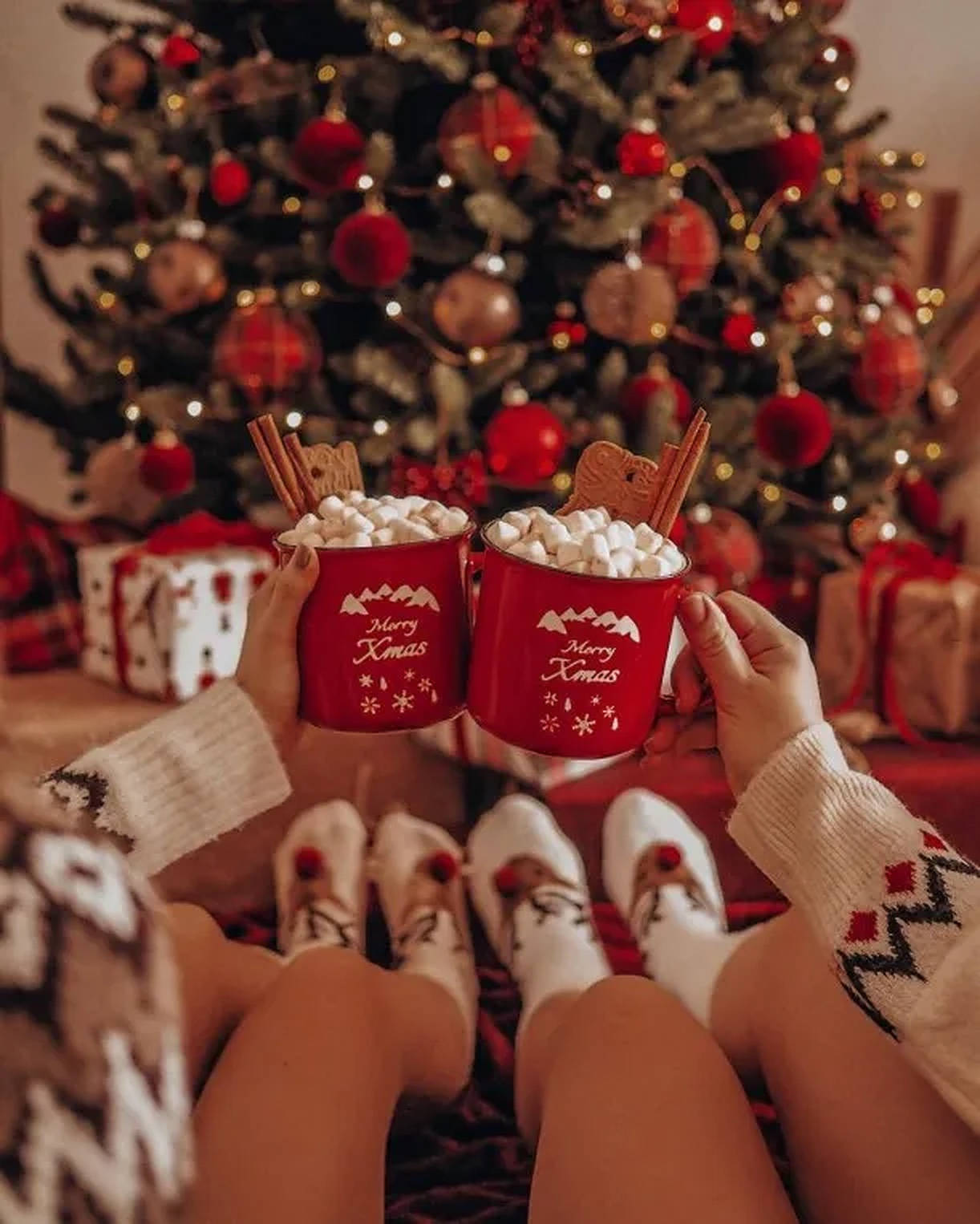 Cozy Christmas Aesthetic Red Mug Wallpaper