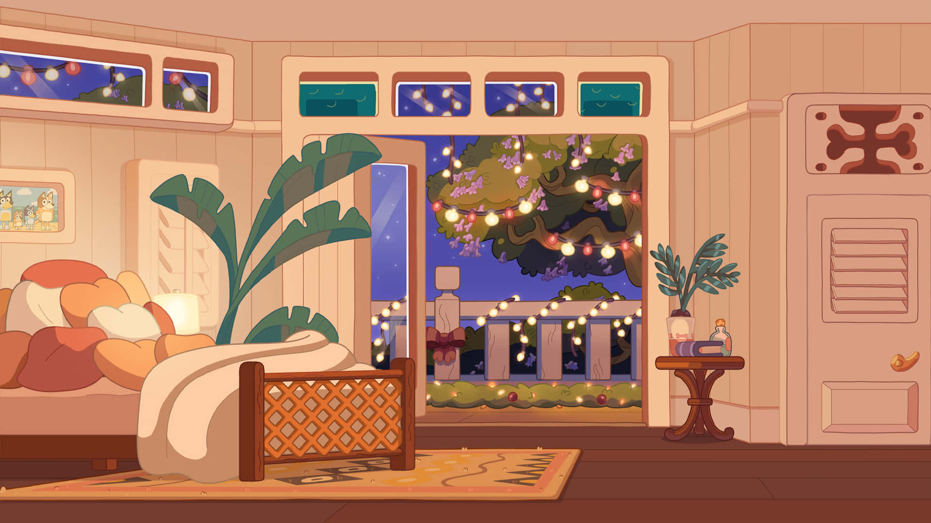 Cozy Christmas Evening Interior Illustration Wallpaper