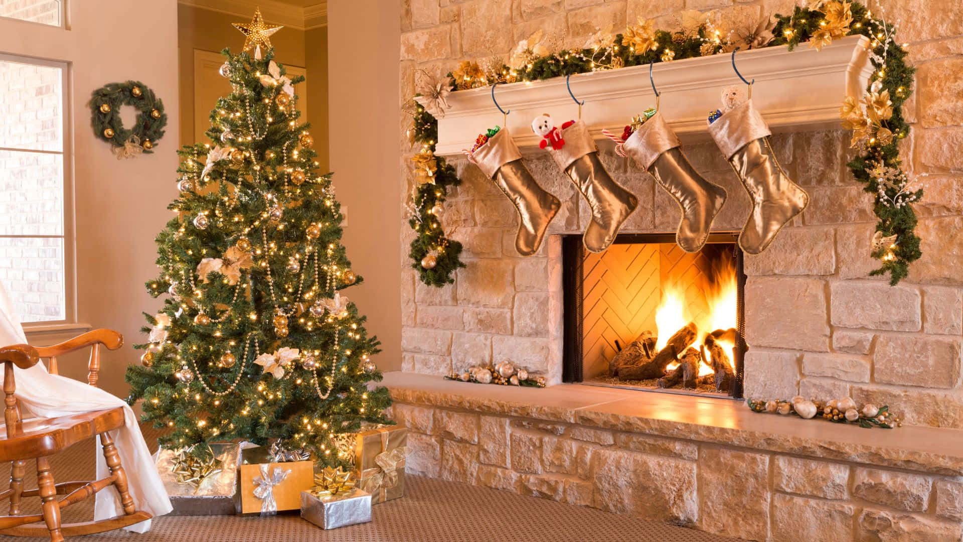 Cozy Christmas Fireplace Decorations.jpg Wallpaper