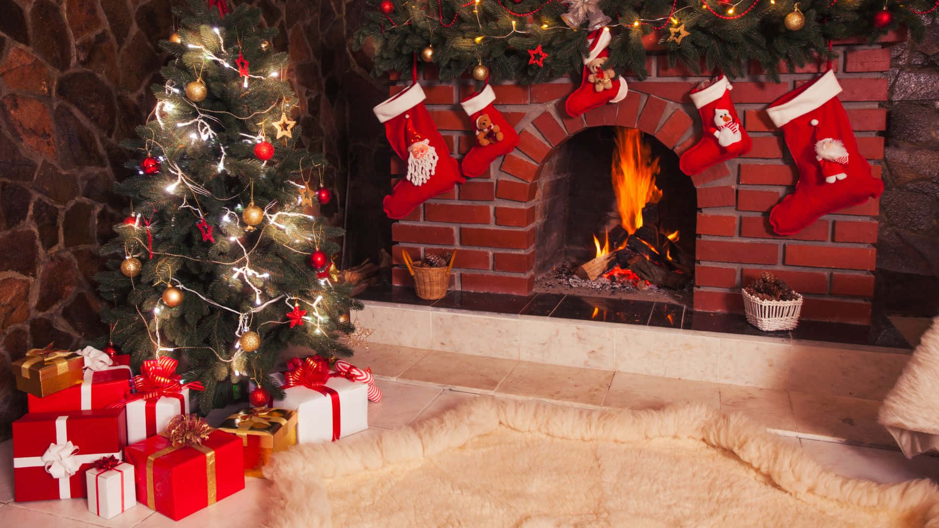 Cozy Christmas Fireplace Decorations.jpg Wallpaper