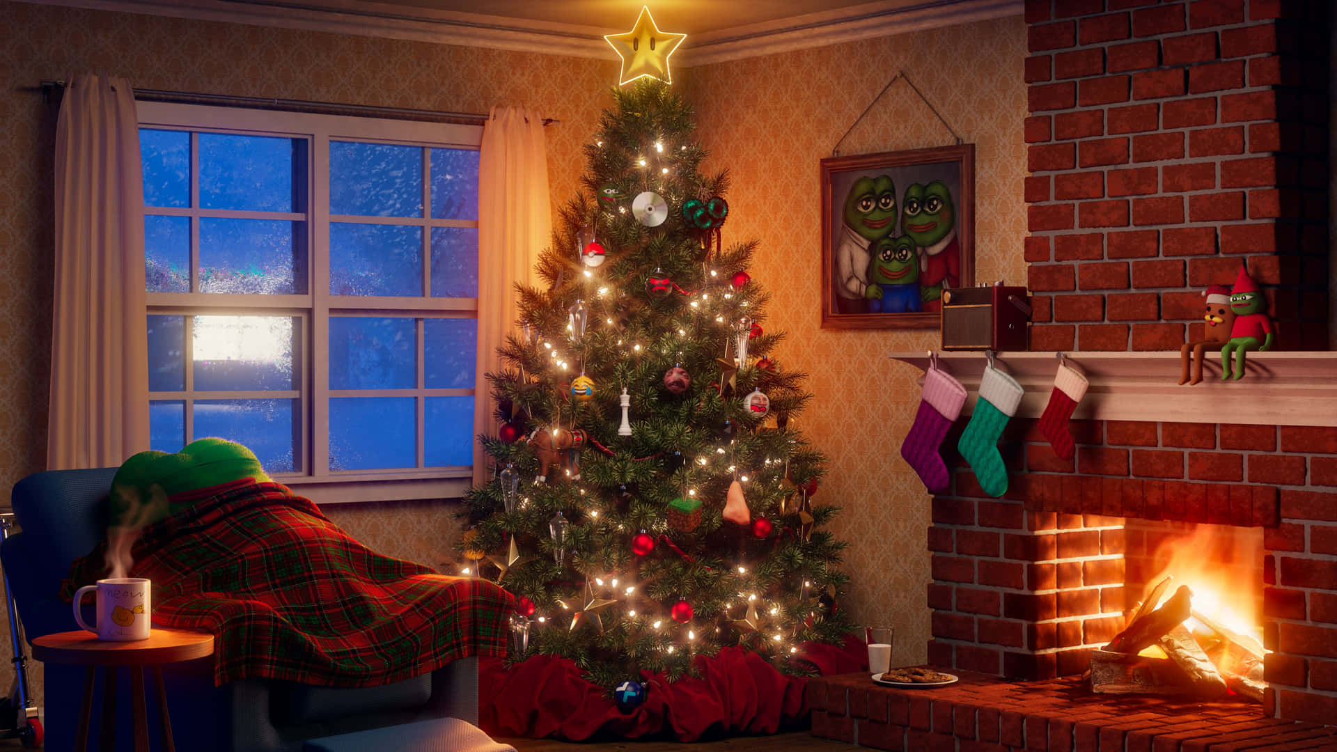 Cozy Christmas Fireplace Scene Wallpaper