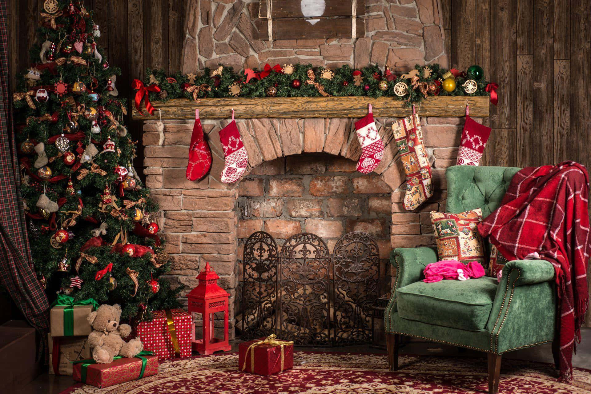 Cozy Christmas Fireplace Scene.jpg Wallpaper