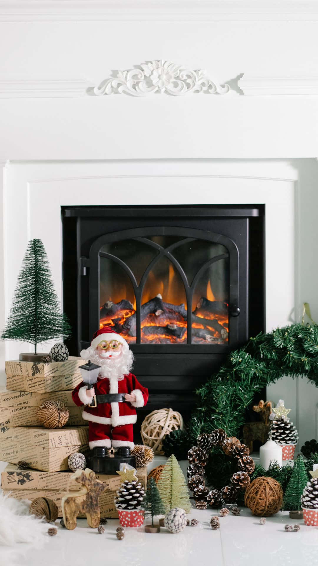 Cozy Christmas Fireplace With Decorations.jpg Wallpaper