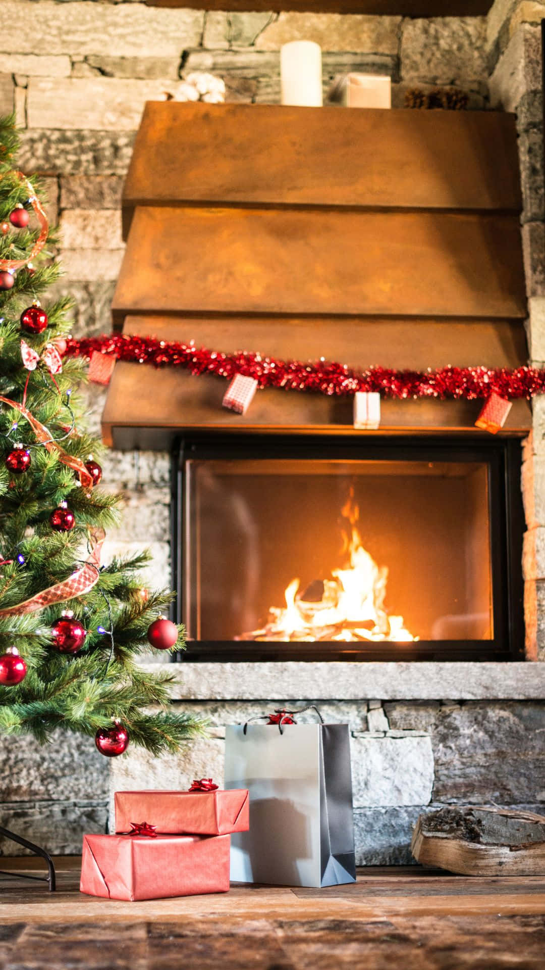 Cozy Christmas Fireplace With Gifts.jpg Wallpaper