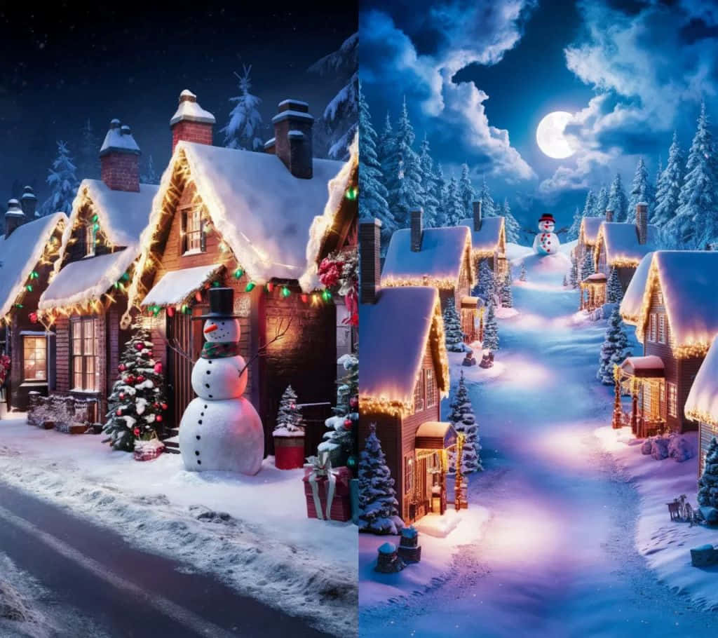 Cozy Christmas Village Lights Wallpaper