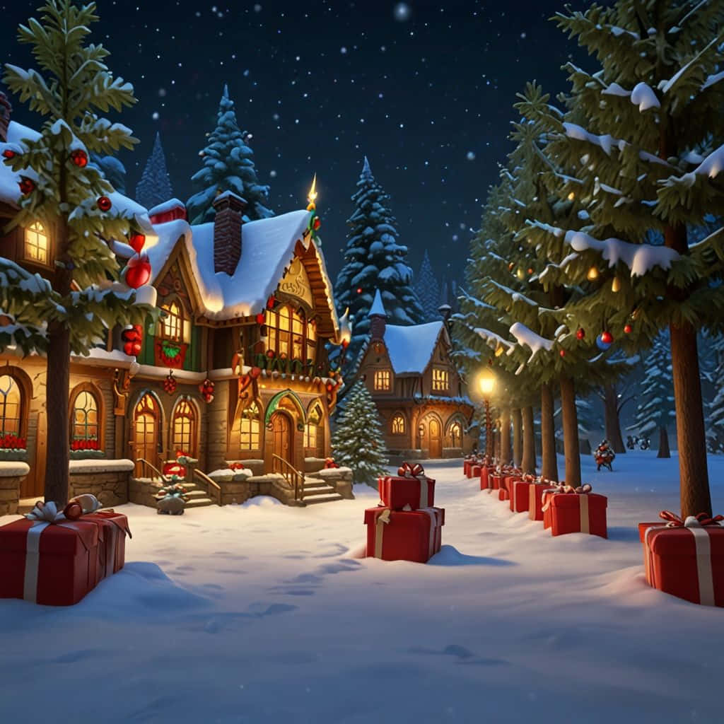 Cozy Christmas Village Scene Wallpaper