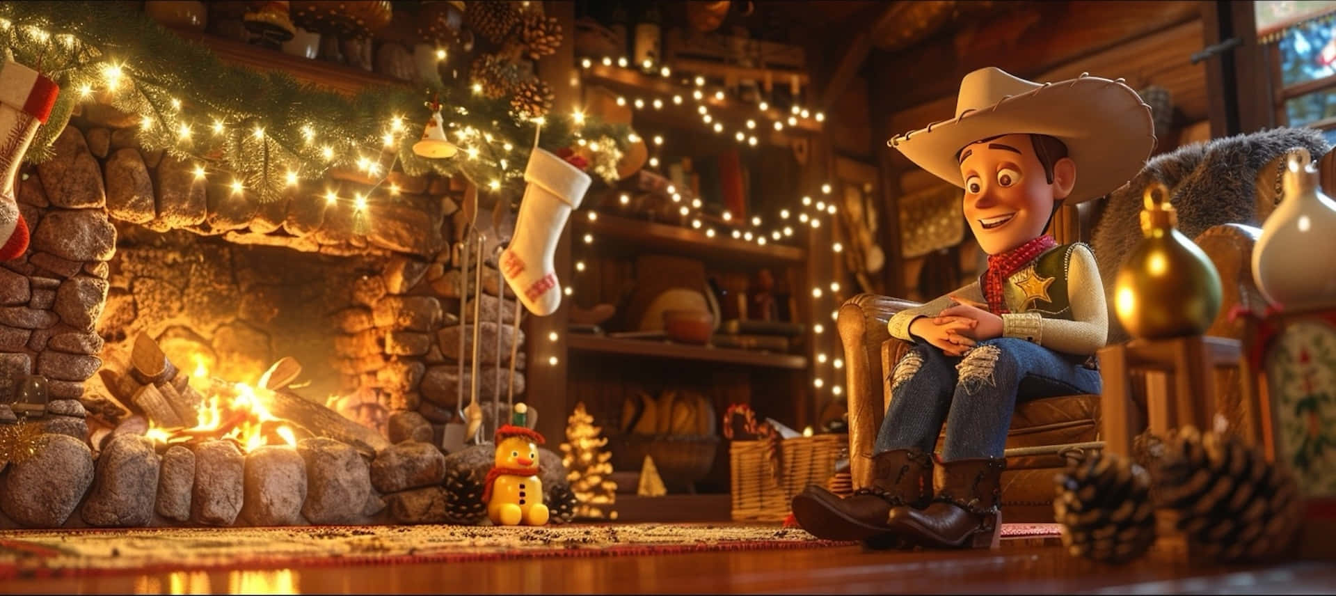 Cozy Christmas With Cowboy Toy Wallpaper