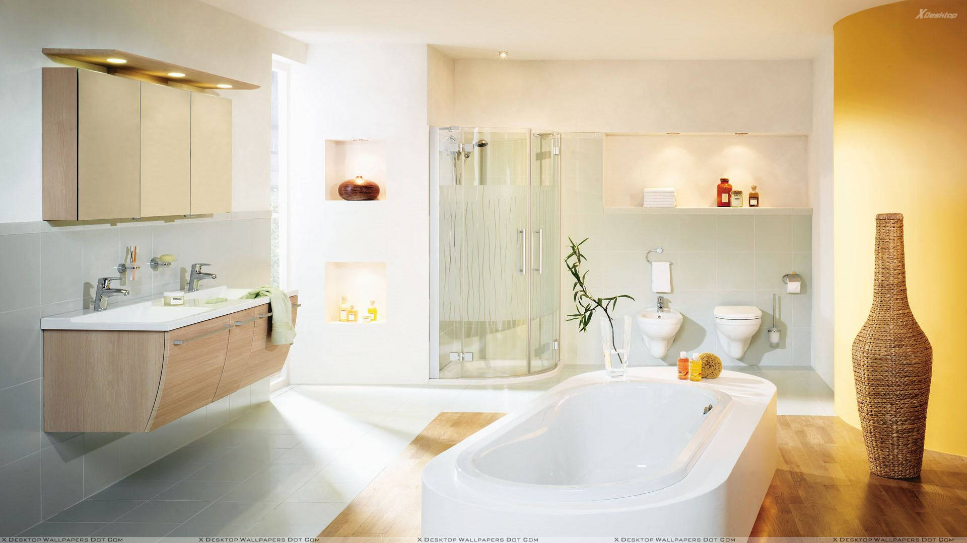 Komfortabel og hyggeligt værelse med badekar Wallpaper
