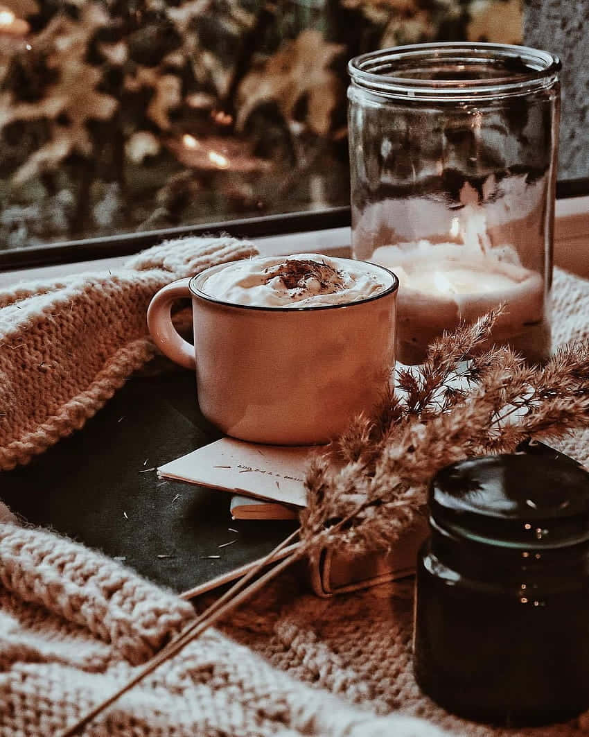 Cozy Fall Coffeeand Candle Wallpaper