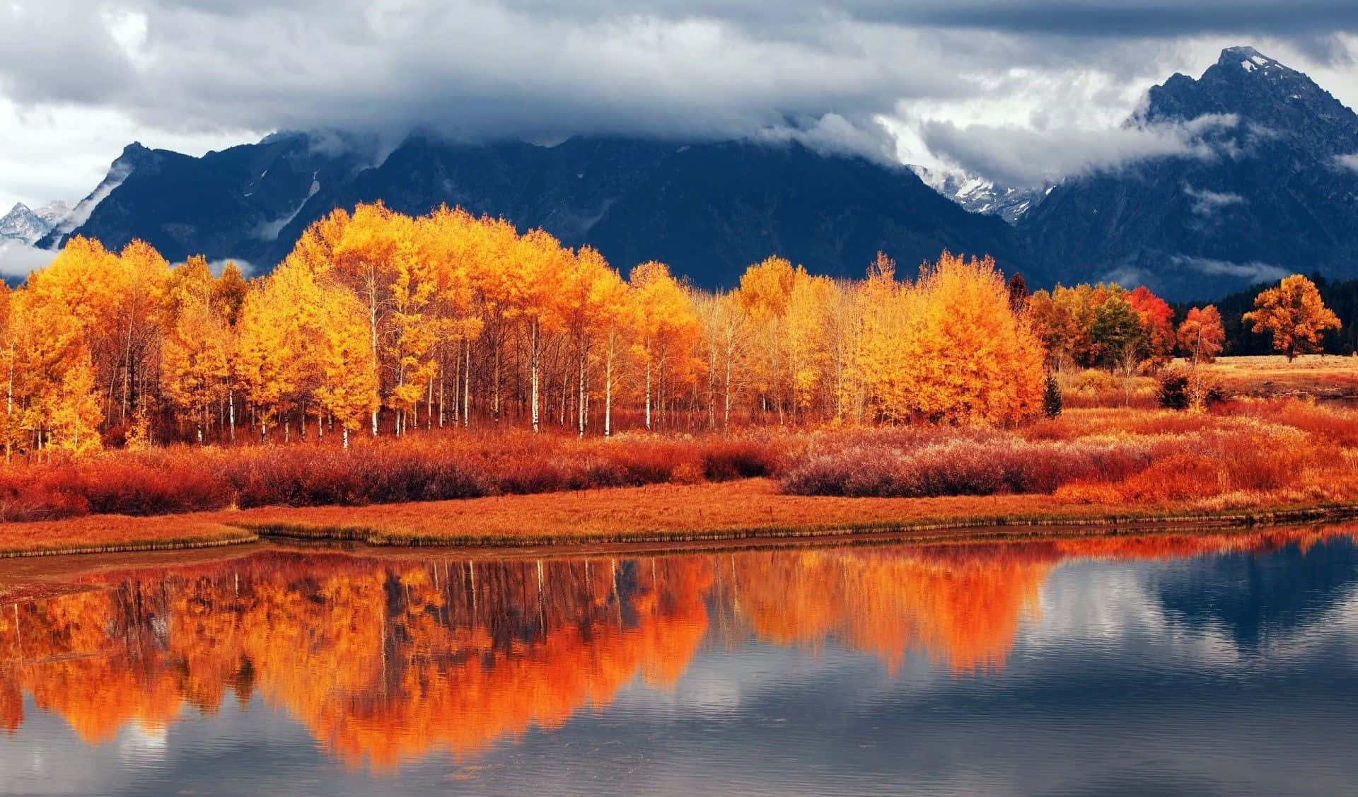Autumn Trees Reflected In A Lake Wallpaper