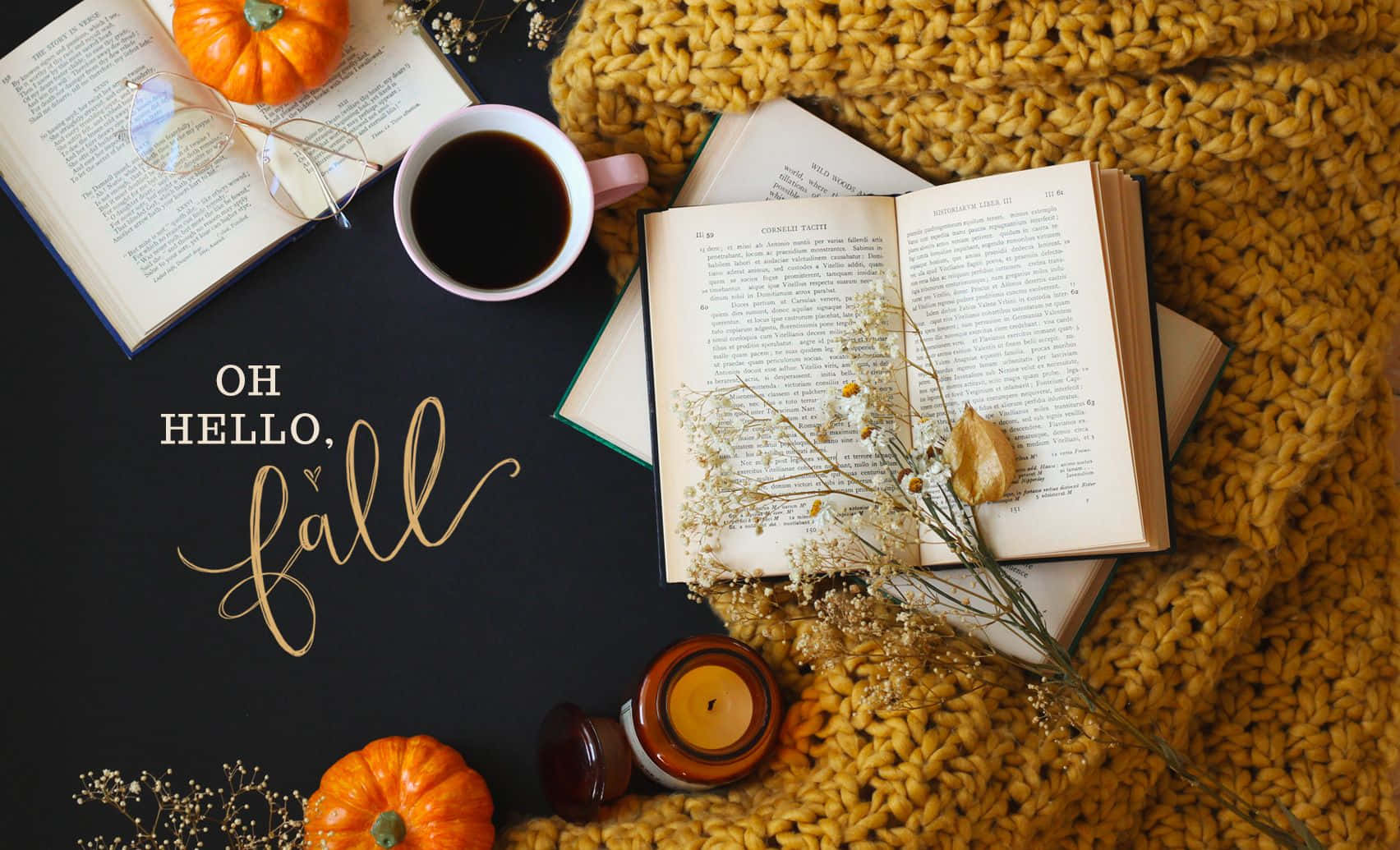 Cozy Fall Desktop Book And Coffee Aesthetic Picture