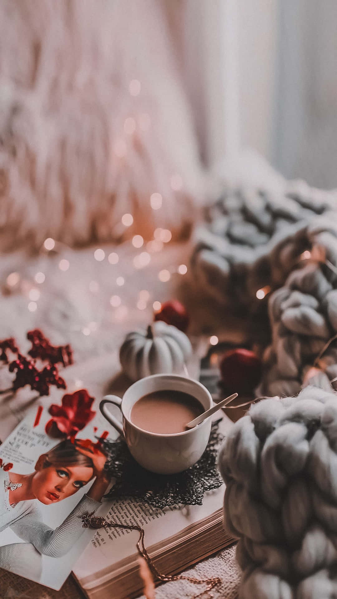 Cozy Fall Readingwith Hot Beverage Wallpaper