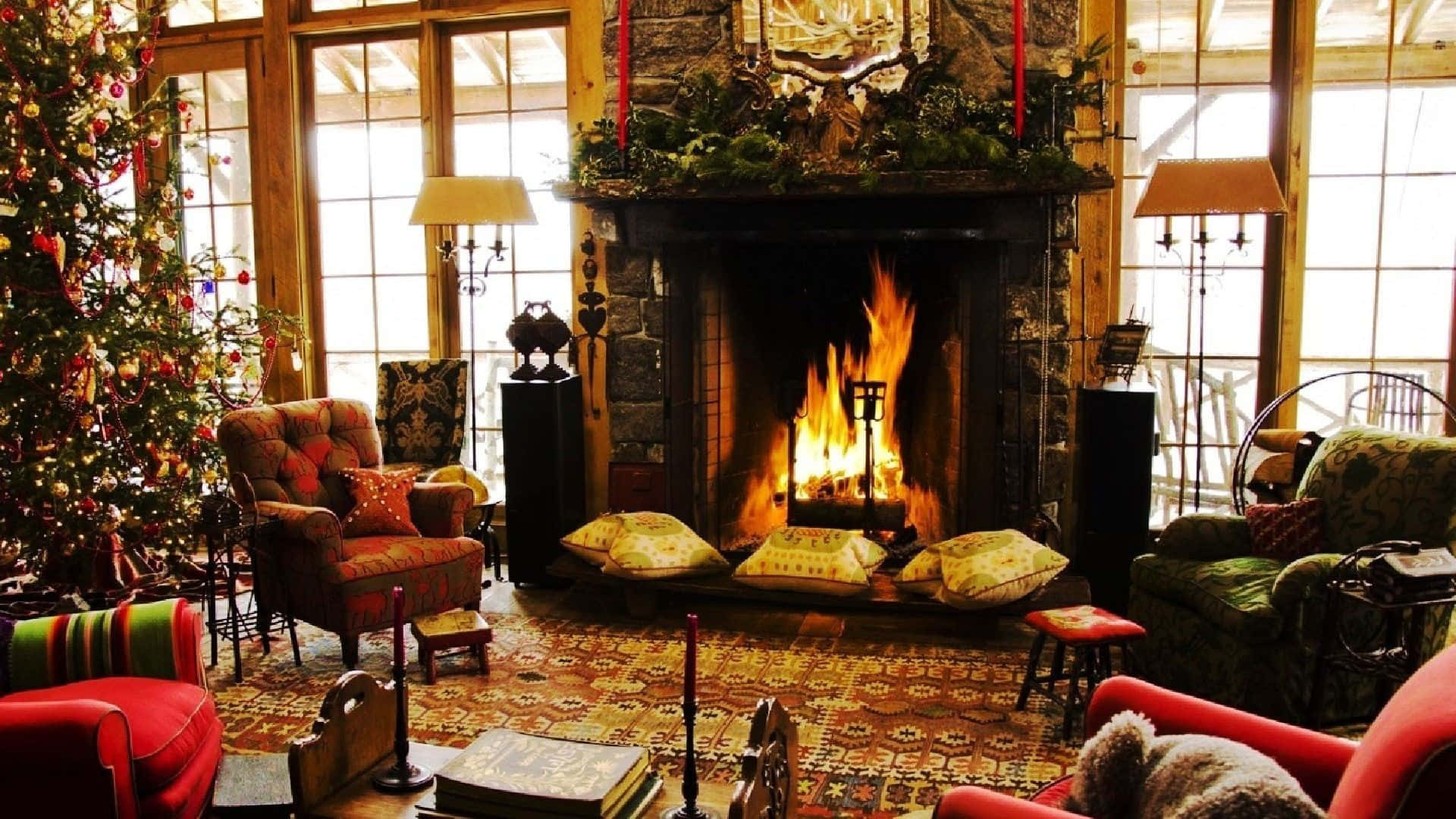 Warm and Inviting Fireplace Wallpaper