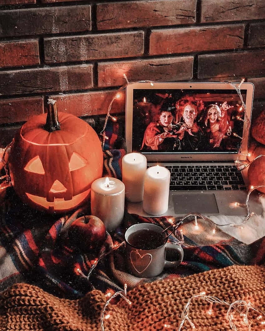 Cozy Halloween Movie Night Aesthetic Wallpaper