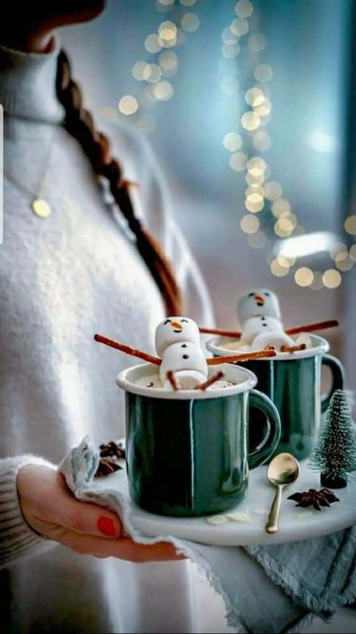 Cozy Holiday Mug Snowmen Wallpaper