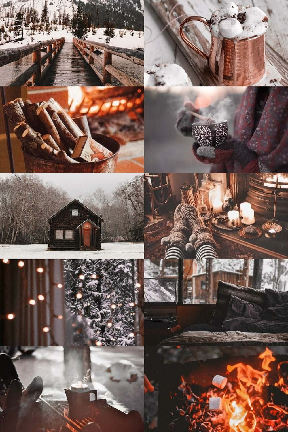 A Collage Of Pictures Of A Fireplace And A Fire Wallpaper