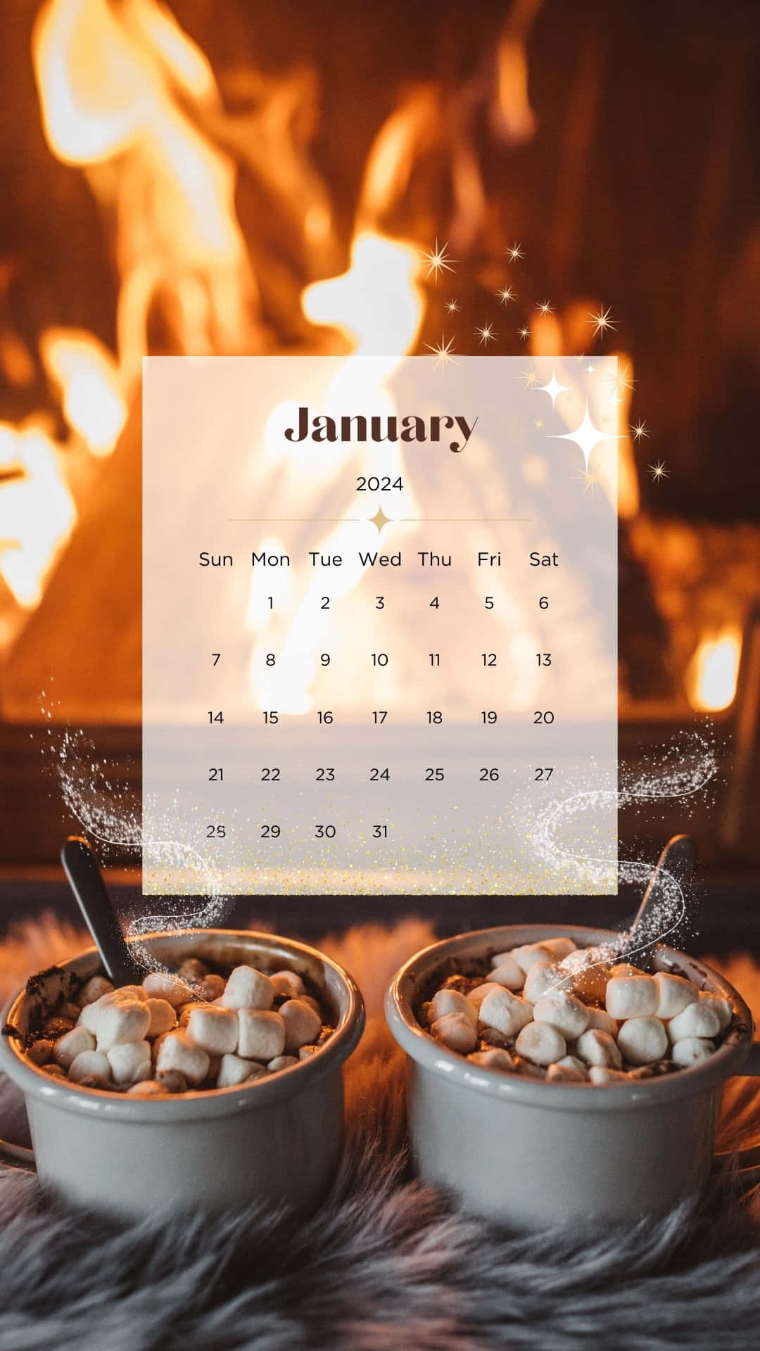 Gezellige Januari 2024 Kalender Met Warme Chocolade Achtergrond