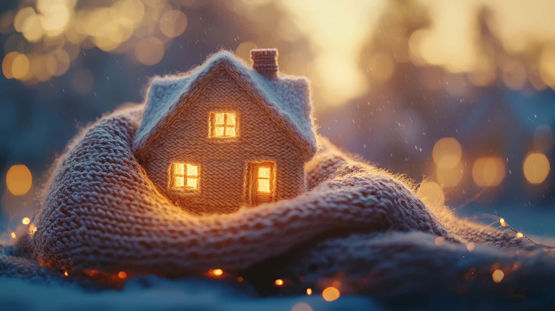 Cozy Miniature House Wrapped In Warm Knit Wallpaper