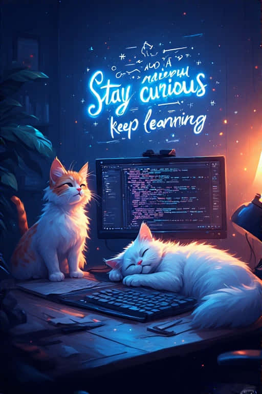 Cozy Programmer Workspace With Cats – Inspirational 8k Wallpaper
