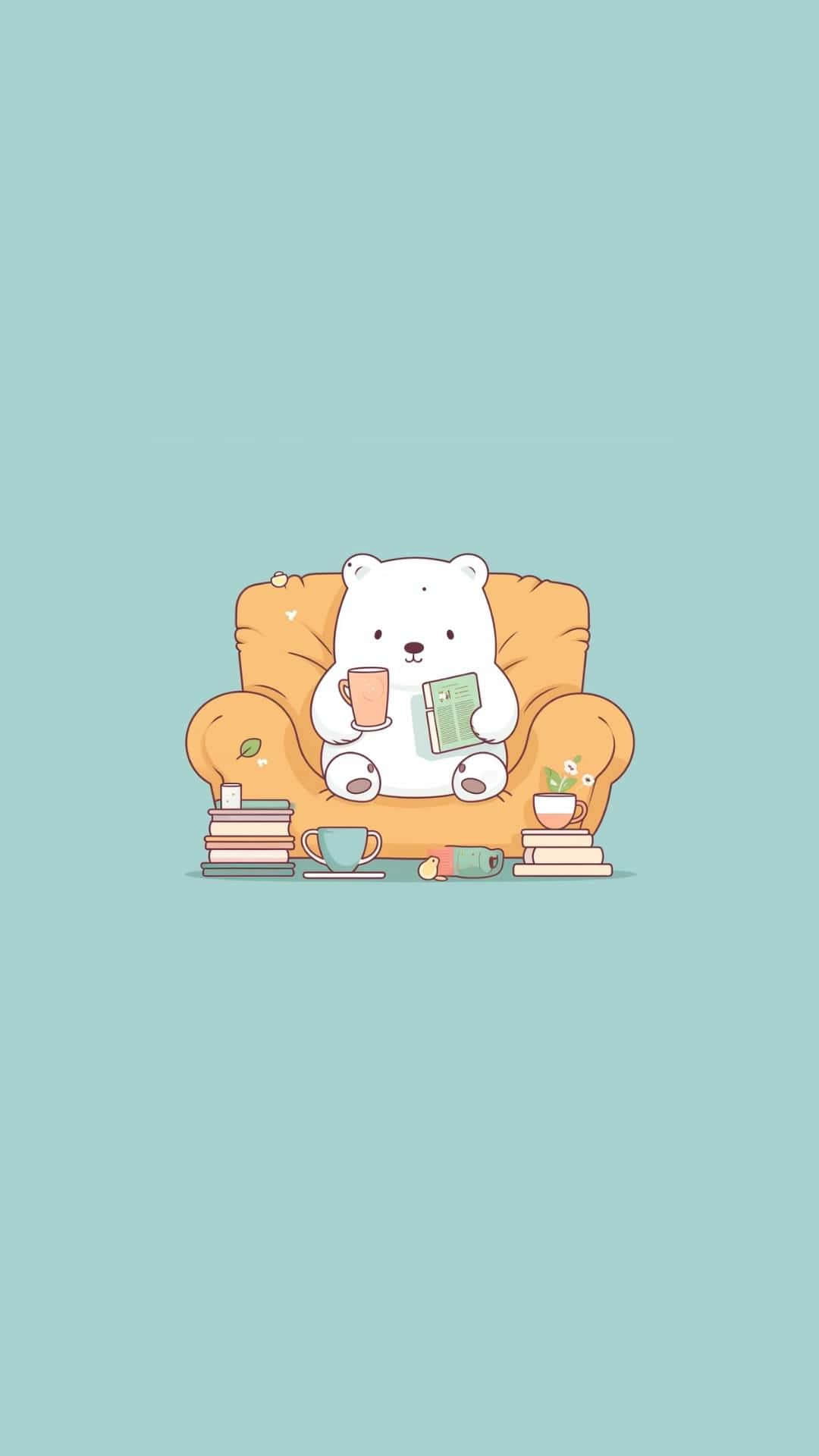 Cozy Reading Bear Illustration Wallpaper