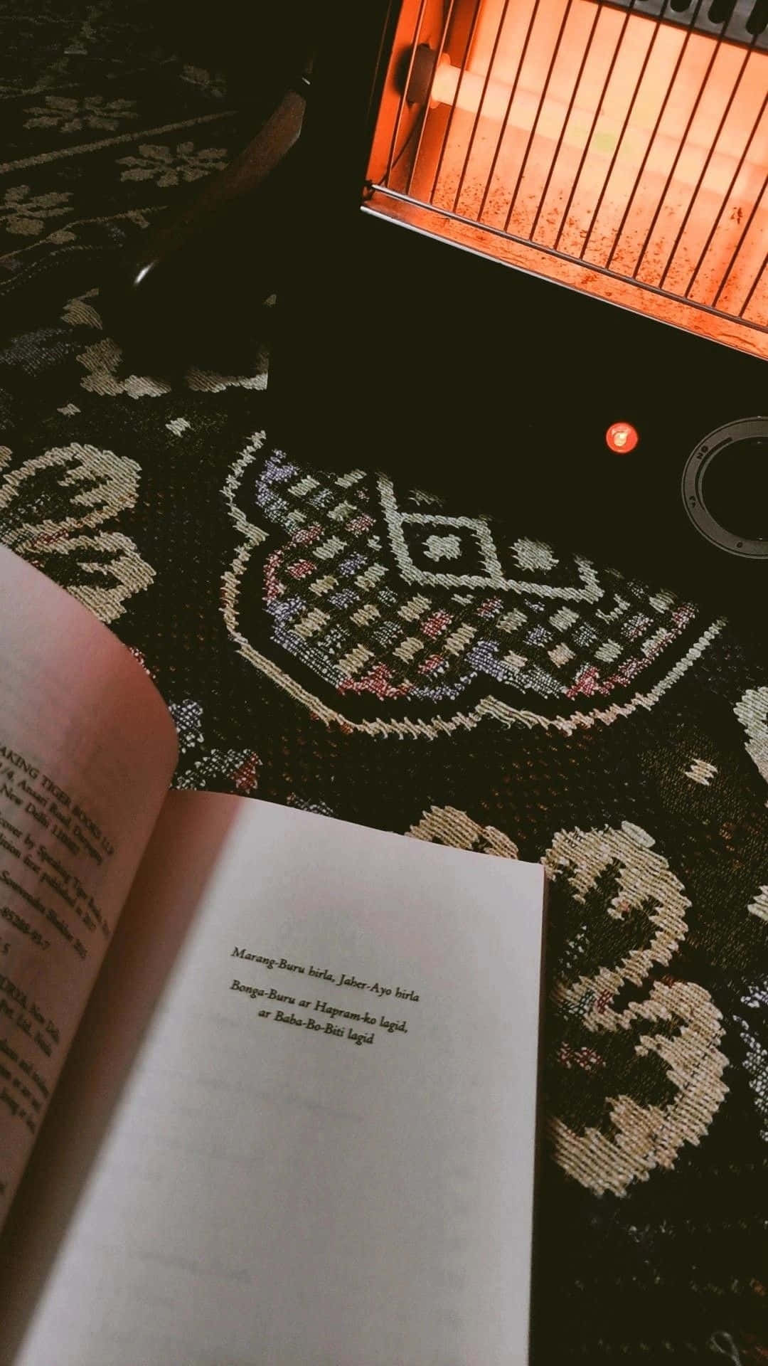Cozy Reading By Heater Wallpaper
