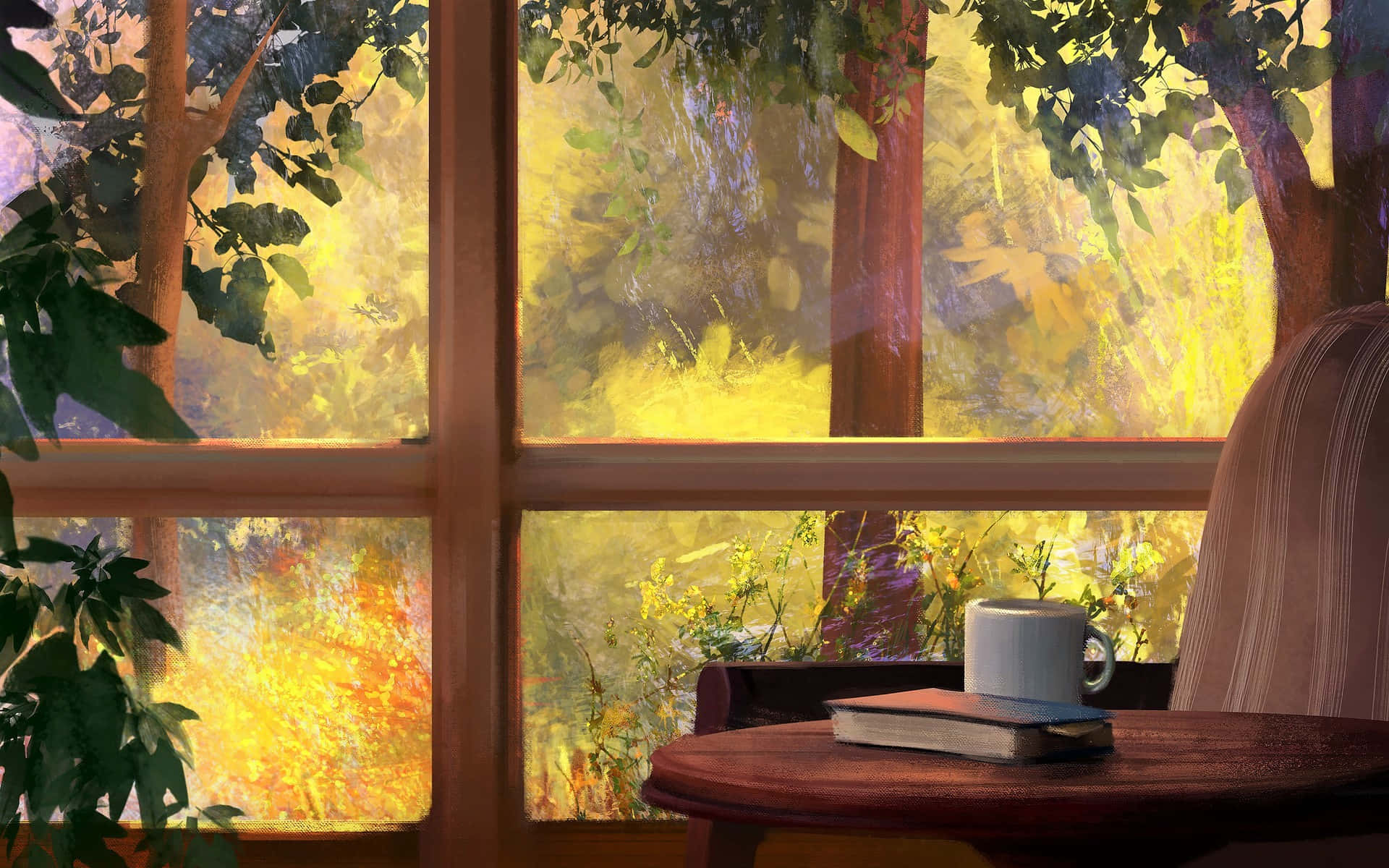 Cozy Reading Nook Sunlit Window Wallpaper
