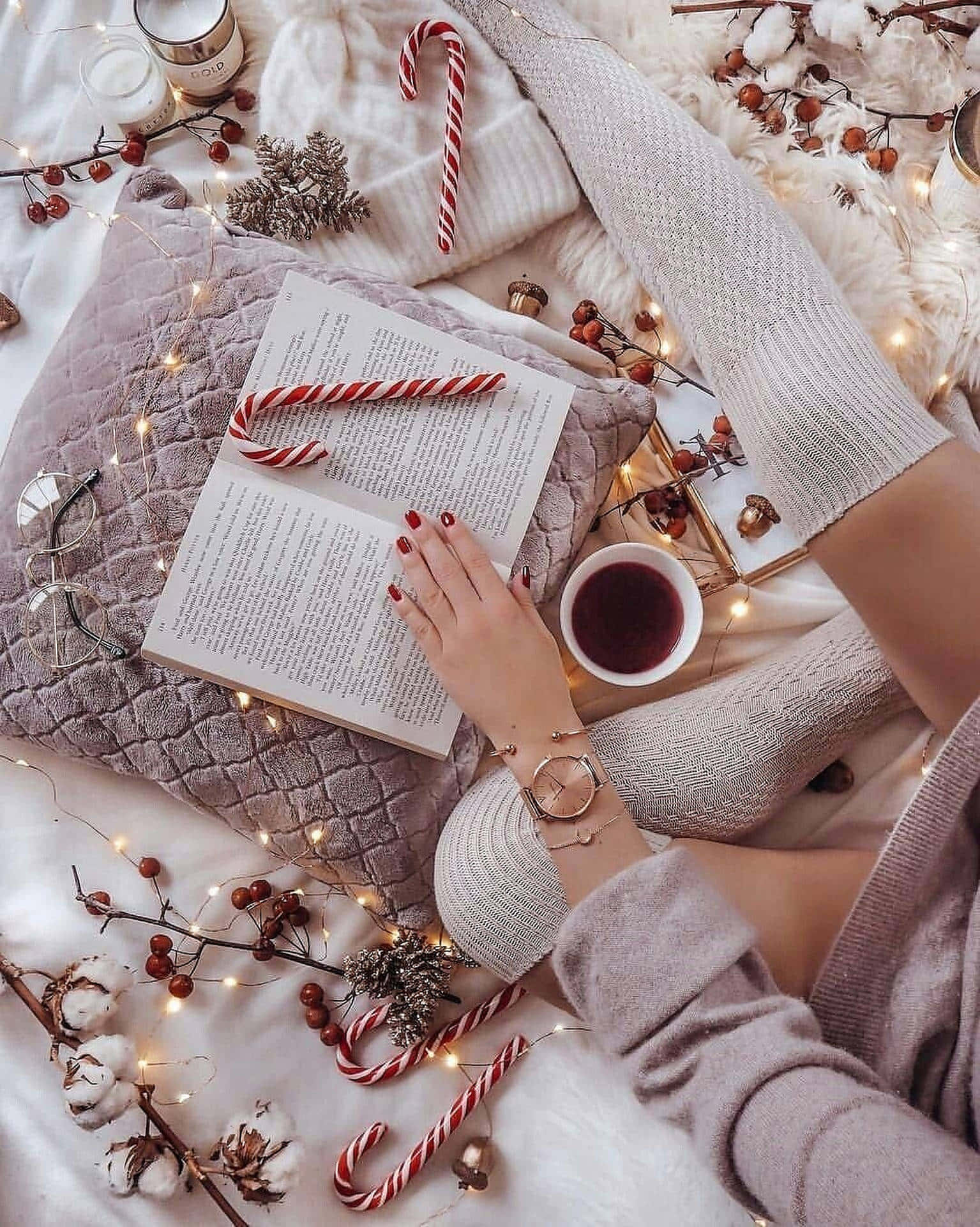 Cozy Reading Time Holiday Vibes Wallpaper