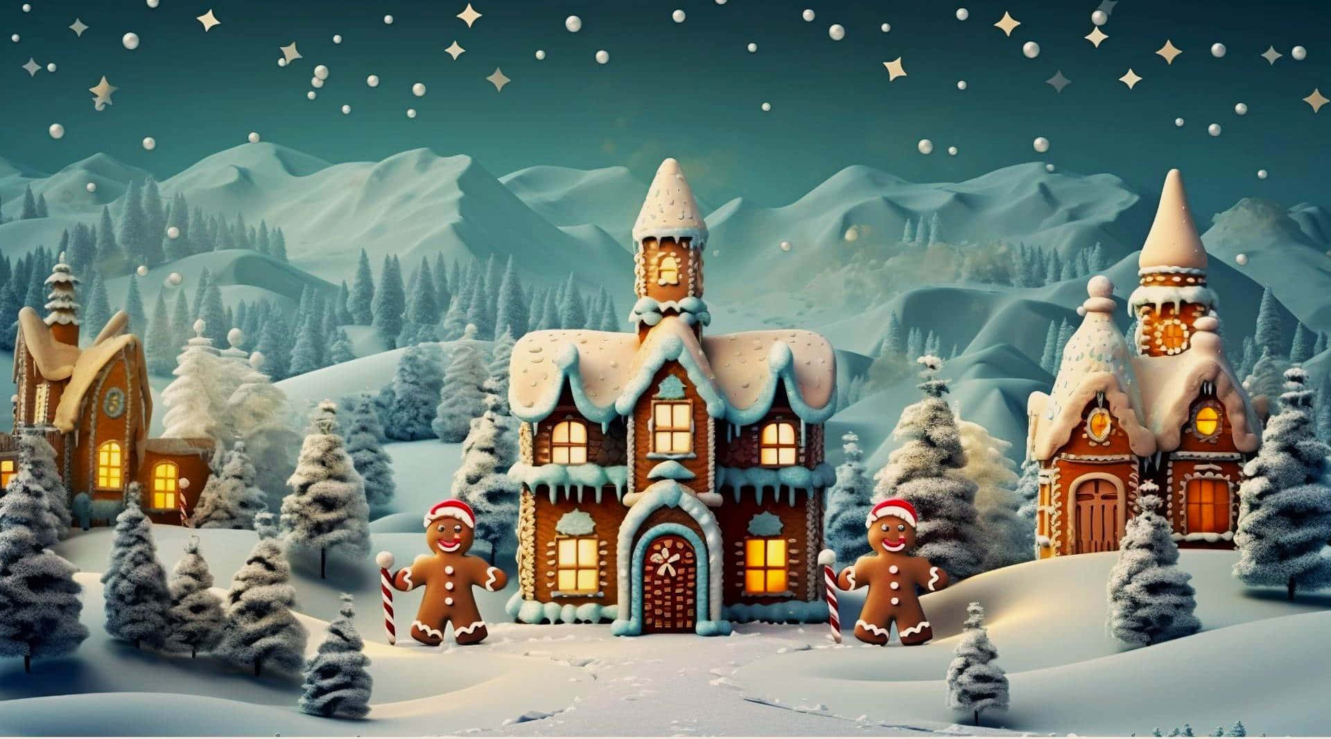 Cozy Snowy Christmas Village Wallpaper