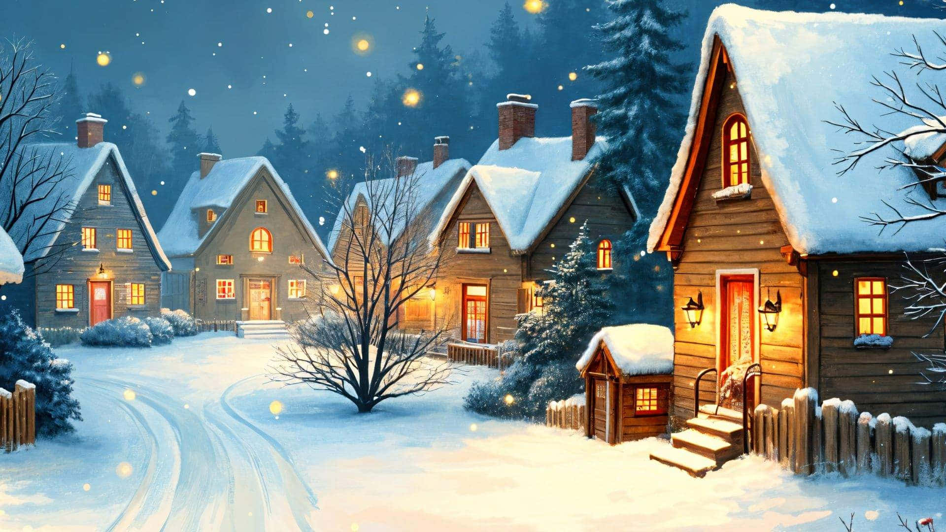 Cozy Snowy Christmas Village Wallpaper