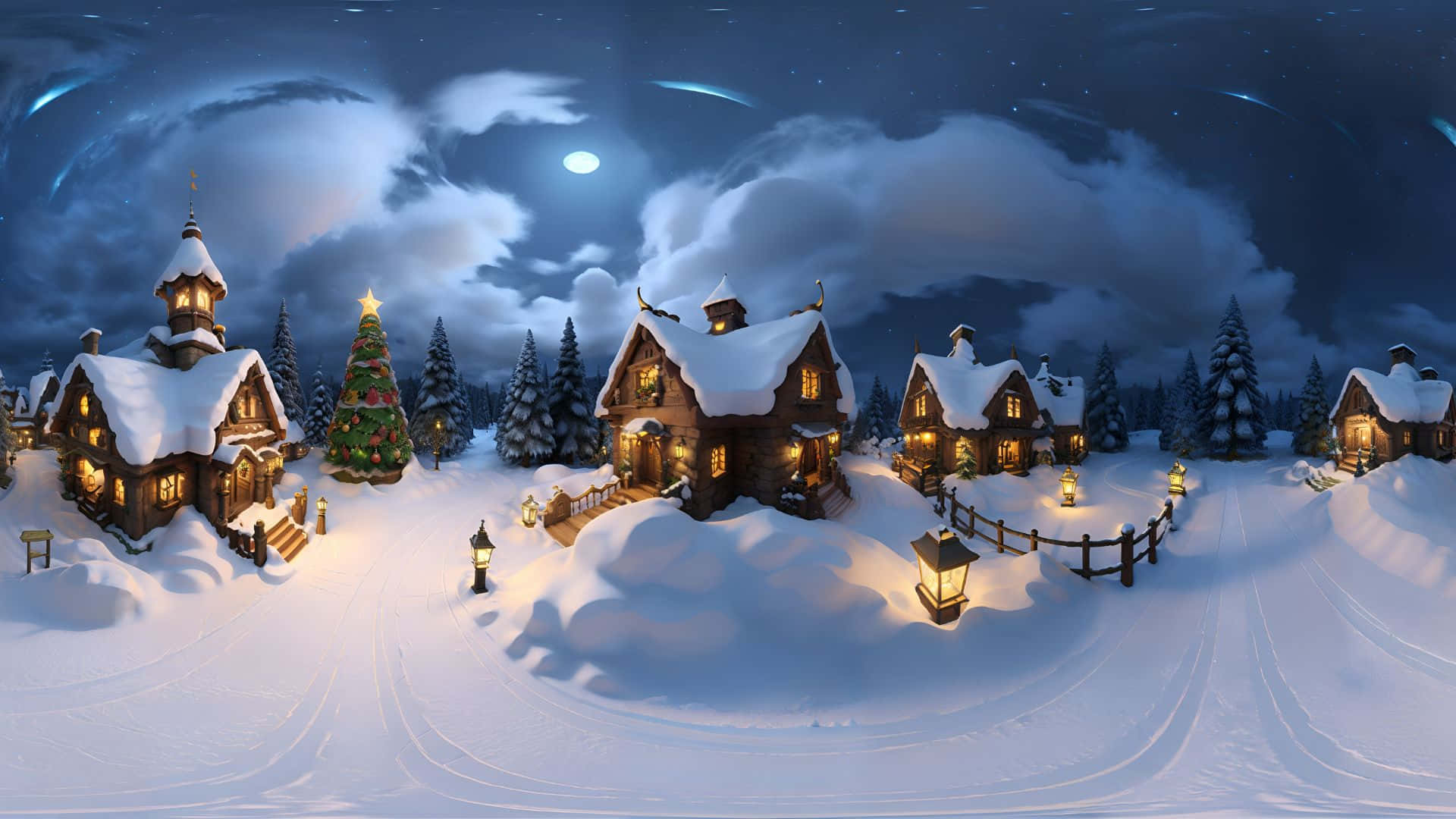 Cozy Snowy Christmas Village Wallpaper