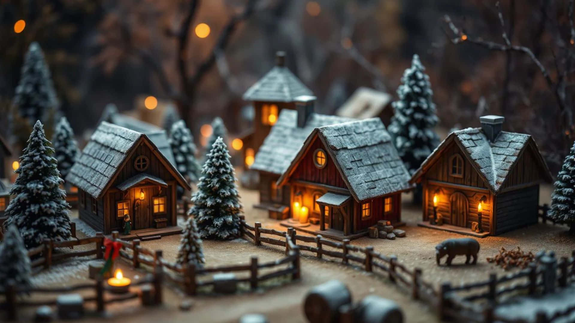 Cozy Snowy Christmas Village Wallpaper