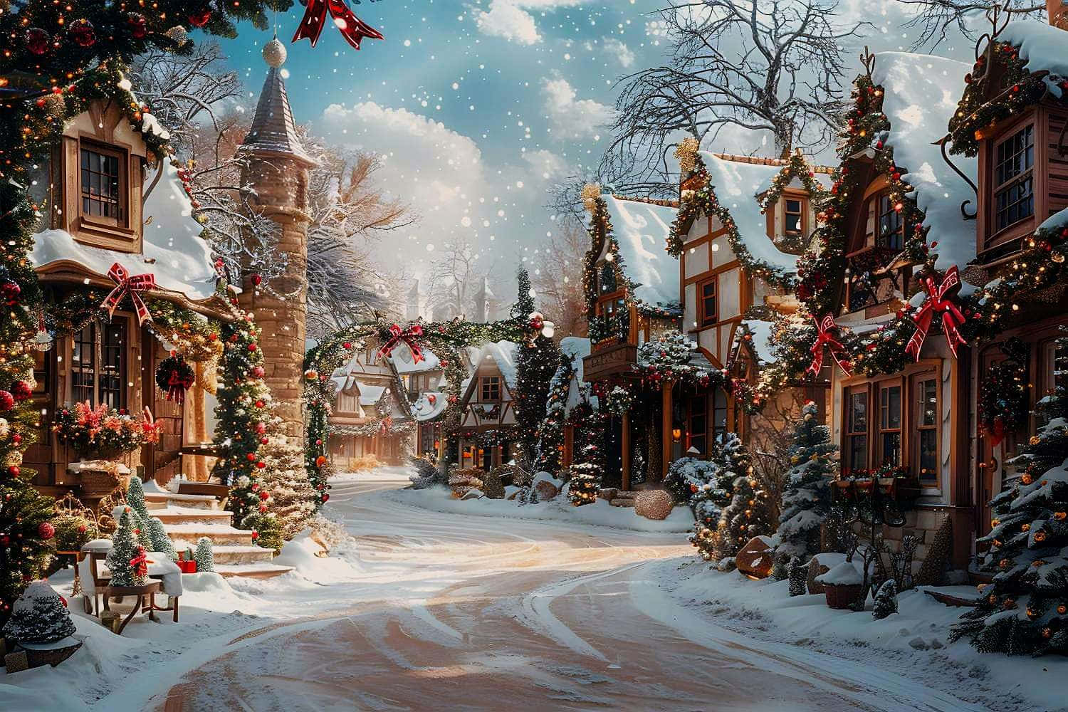 Cozy Snowy Christmas Village Wallpaper
