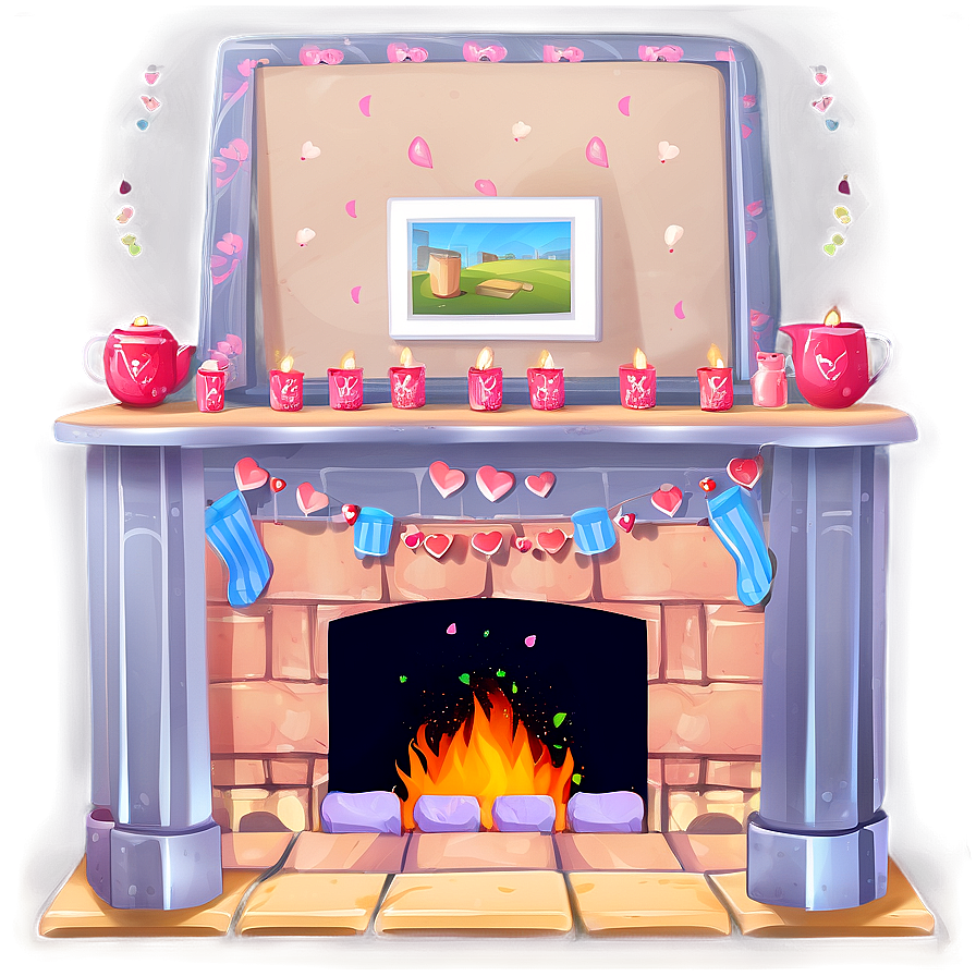 Cozy Valentine's Day Fireplace Png 34 PNG