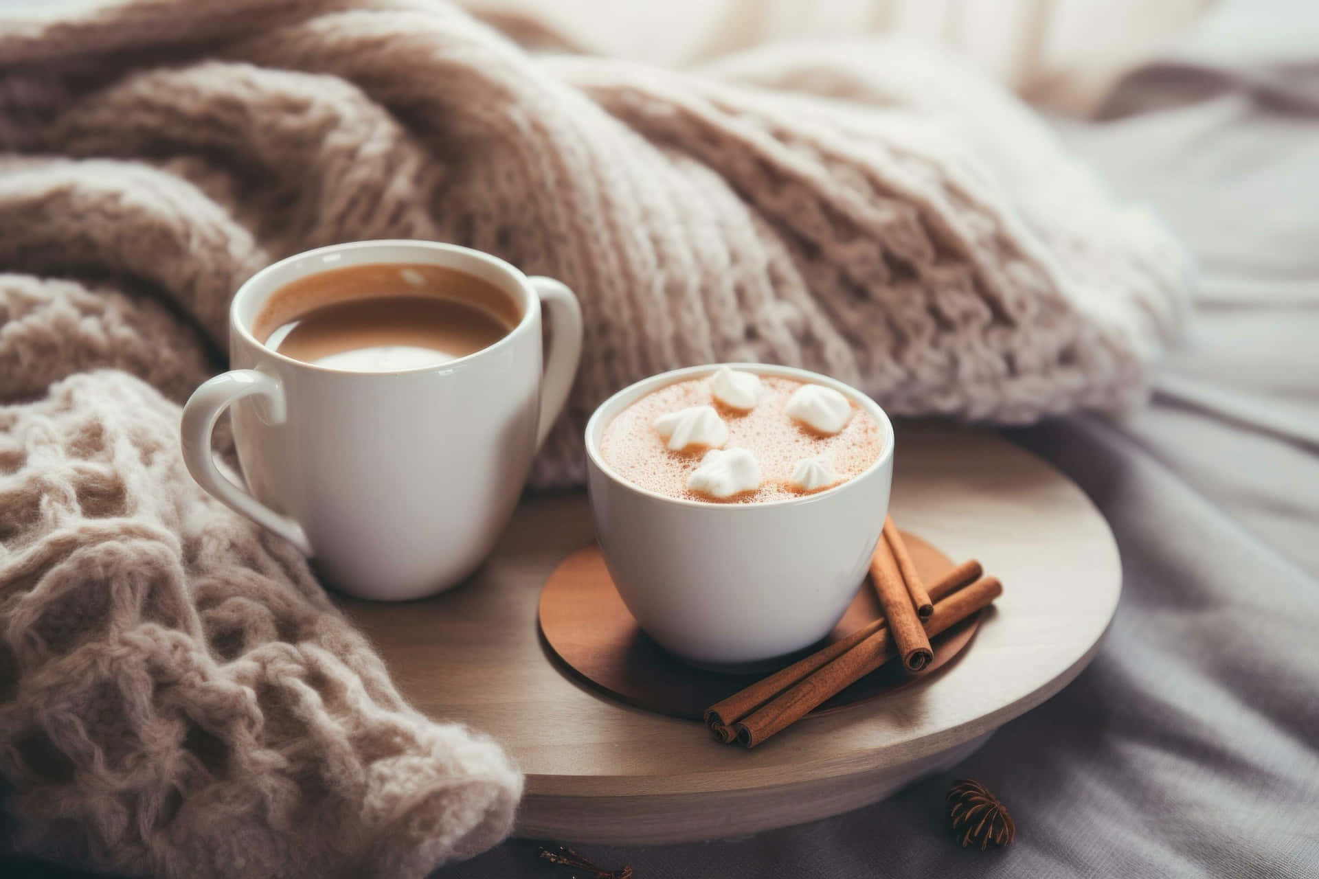 Cozy Warm Drinks Knitted Blanket Wallpaper