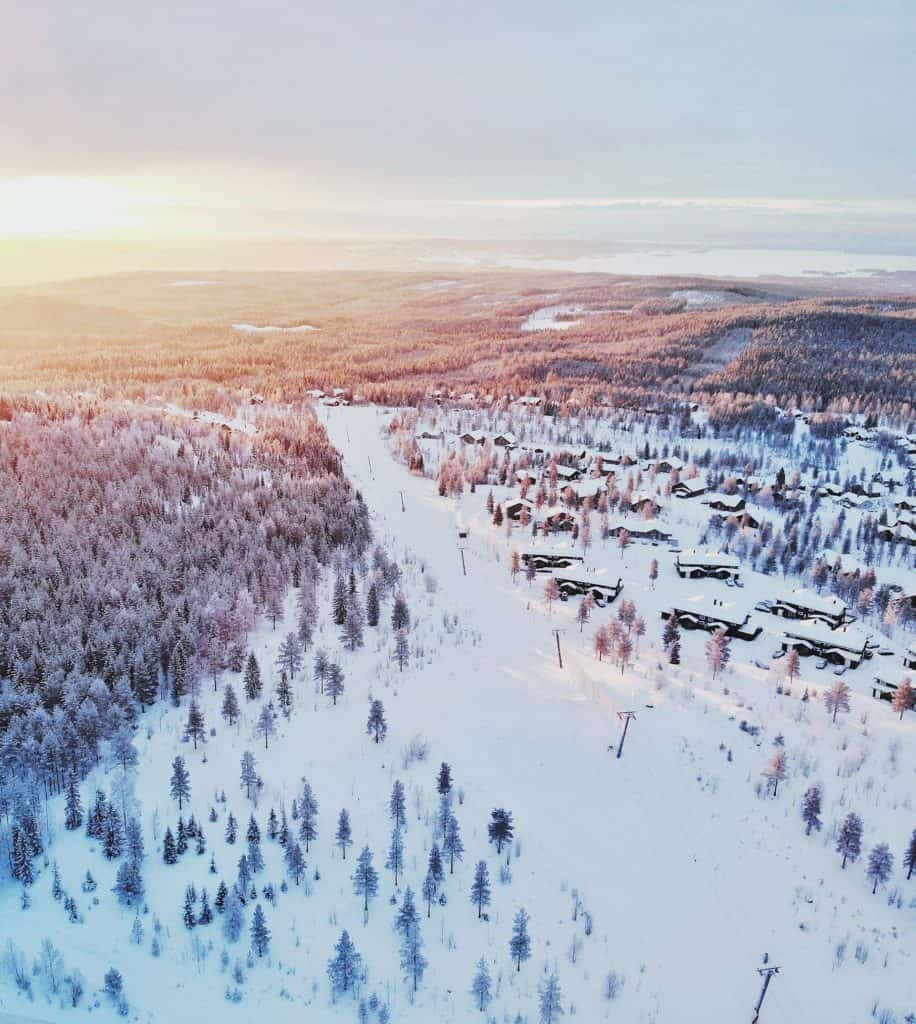 Cozy Winter Aesthetic Aerial Photography Of Beautiful Sunrise Wallpaper
