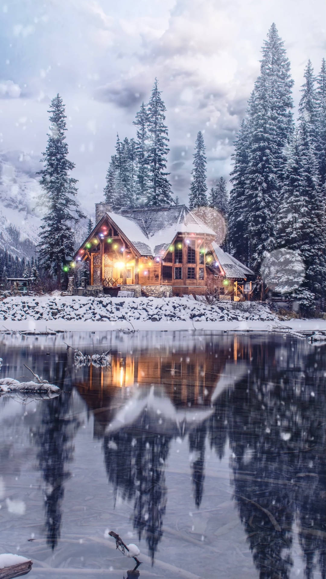 Cozy Winter Cabin By The Lake Wallpaper