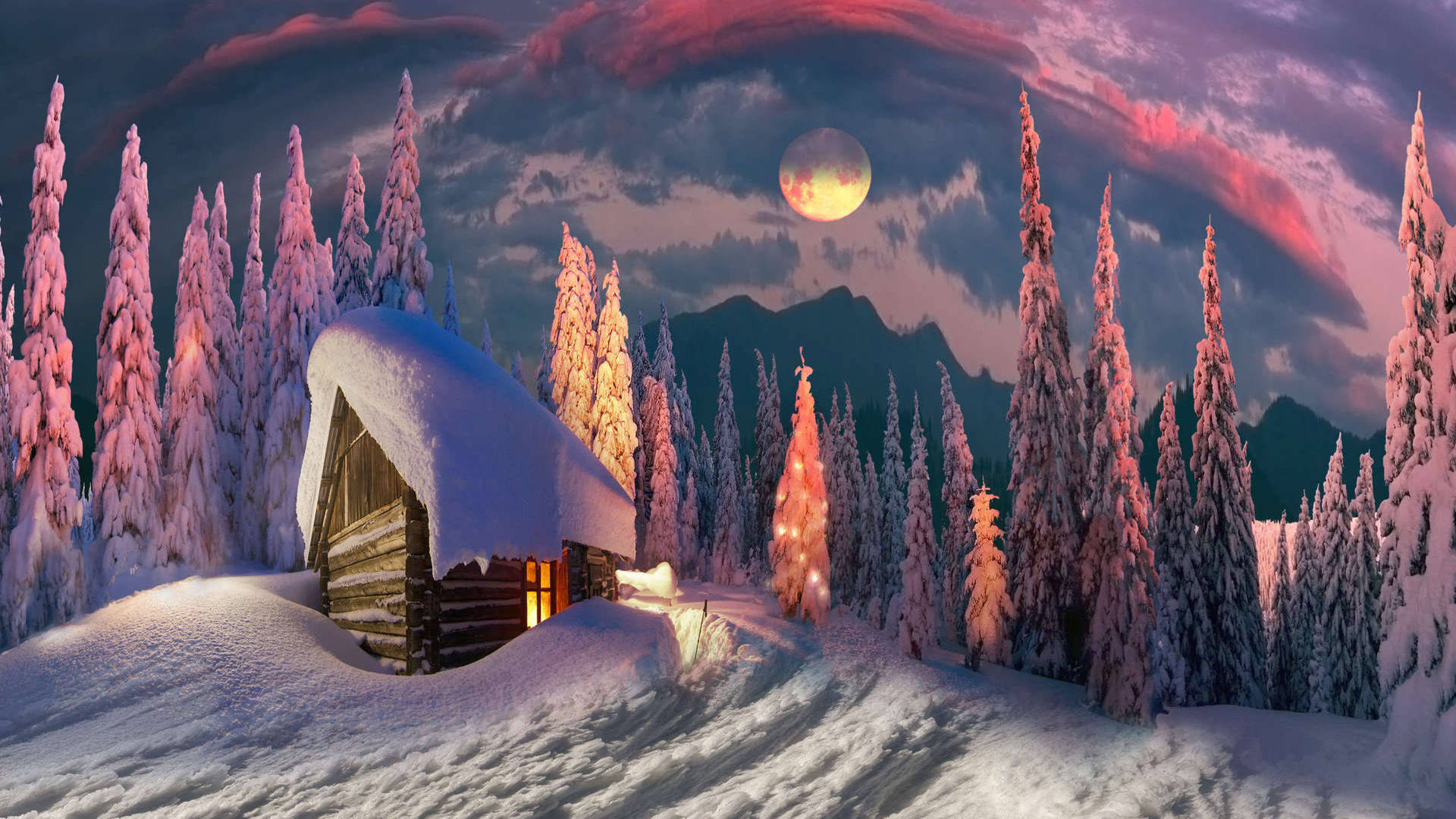 Cozy Winter Cabin On Snowy Day Wallpaper