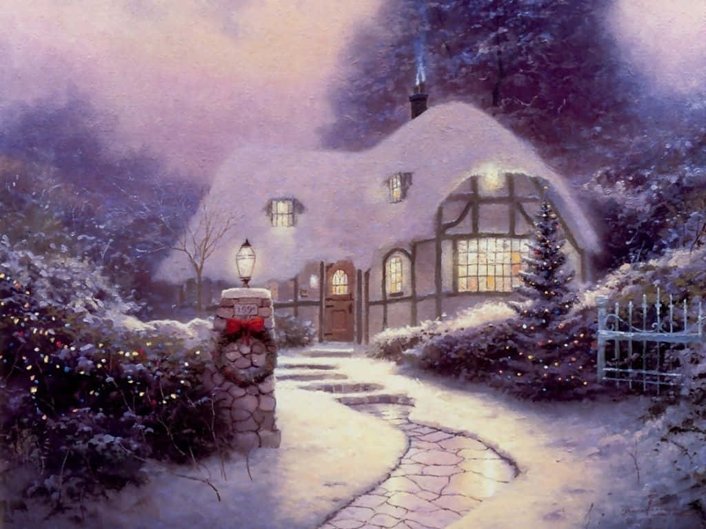 Cozy Winter Cottage Snow Desktop Wallpaper