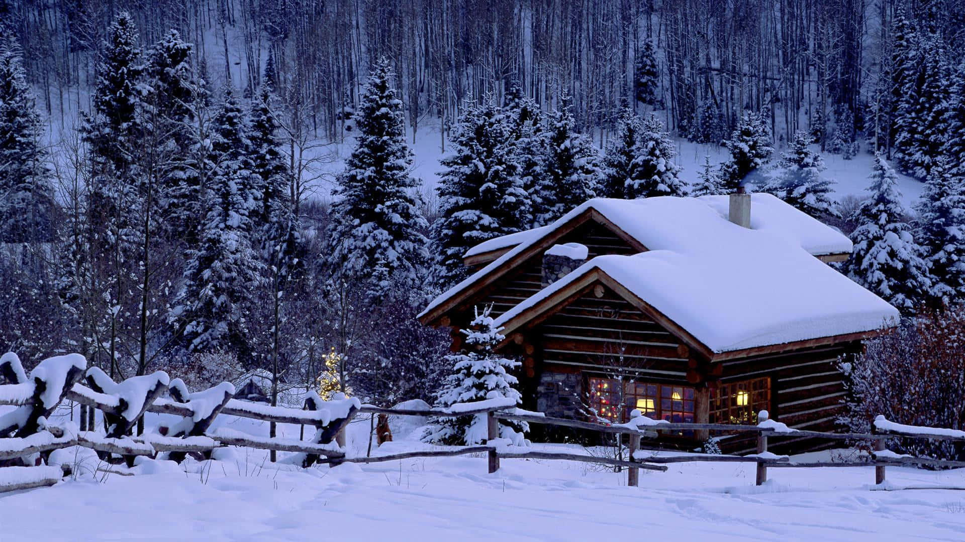 Cozy Wooden Cabin Winter Desktop Wallpaper
